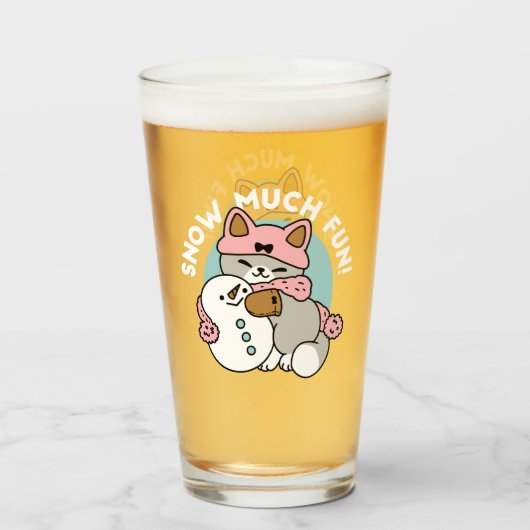 Schattigee kat in sneeuwspullen met sneeuwpopkunst glas (Voorkant gevuld)