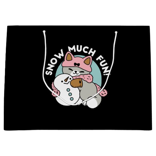 Schattigee kat in sneeuwspullen met sneeuwpopkunst groot cadeauzakje (Voorkant)