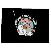 Schattigee kat in sneeuwspullen met sneeuwpopkunst groot cadeauzakje (Achterkant)