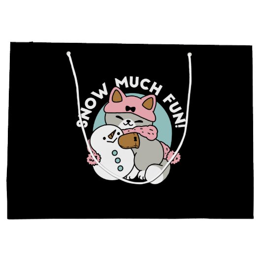 Schattigee kat in sneeuwspullen met sneeuwpopkunst groot cadeauzakje (Achterkant)