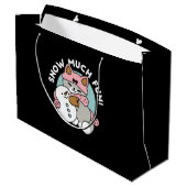 Schattigee kat in sneeuwspullen met sneeuwpopkunst groot cadeauzakje (Achterkant Gekanteld)