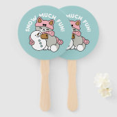 Schattigee kat in sneeuwspullen met sneeuwpopkunst handwaaier (Voorkant en achterkant)