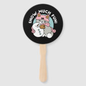 Schattigee kat in sneeuwspullen met sneeuwpopkunst handwaaier (Achterkant)