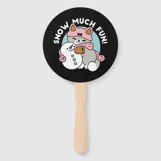 Schattigee kat in sneeuwspullen met sneeuwpopkunst handwaaier (Achterkant)