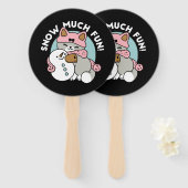 Schattigee kat in sneeuwspullen met sneeuwpopkunst handwaaier (Voorkant en achterkant)