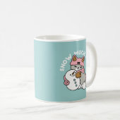 Schattigee kat in sneeuwspullen met sneeuwpopkunst koffiemok (Voorkant rechts)