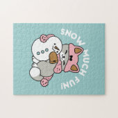 Schattigee kat in sneeuwspullen met sneeuwpopkunst legpuzzel (Horizontaal)