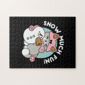 Schattigee kat in sneeuwspullen met sneeuwpopkunst legpuzzel (Horizontaal)
