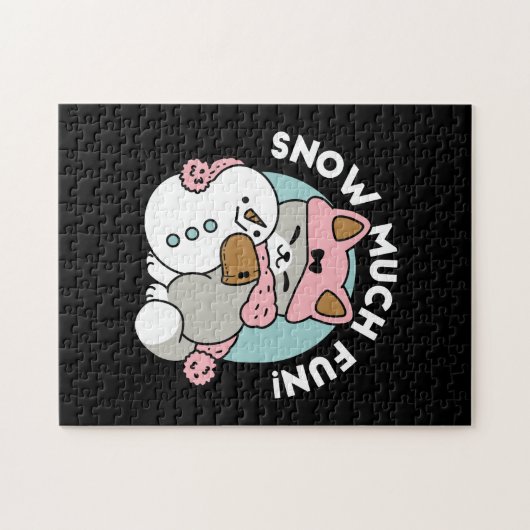 Schattigee kat in sneeuwspullen met sneeuwpopkunst legpuzzel (Horizontaal)