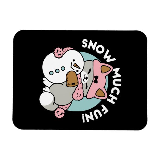 Schattigee kat in sneeuwspullen met sneeuwpopkunst magneet (Horizontaal)