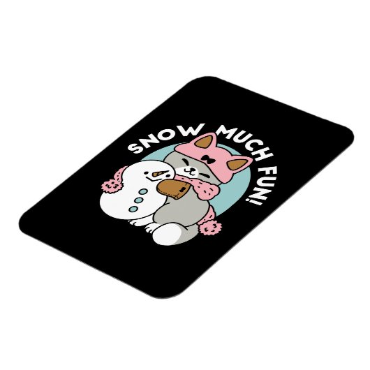 Schattigee kat in sneeuwspullen met sneeuwpopkunst magneet (Linkerzijde)