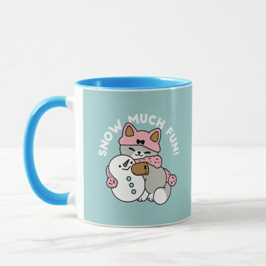 Schattigee kat in sneeuwspullen met sneeuwpopkunst mok (Links)