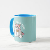 Schattigee kat in sneeuwspullen met sneeuwpopkunst mok (Voorkant links)