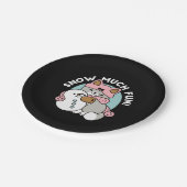Schattigee kat in sneeuwspullen met sneeuwpopkunst papieren bordje (Gekanteld)