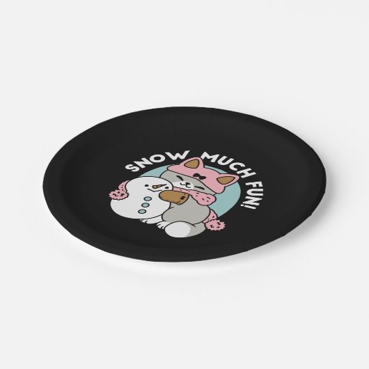 Schattigee kat in sneeuwspullen met sneeuwpopkunst papieren bordje (Gekanteld)