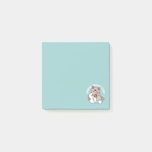 Schattigee kat in sneeuwspullen met sneeuwpopkunst post-it® notes (Voorkant)