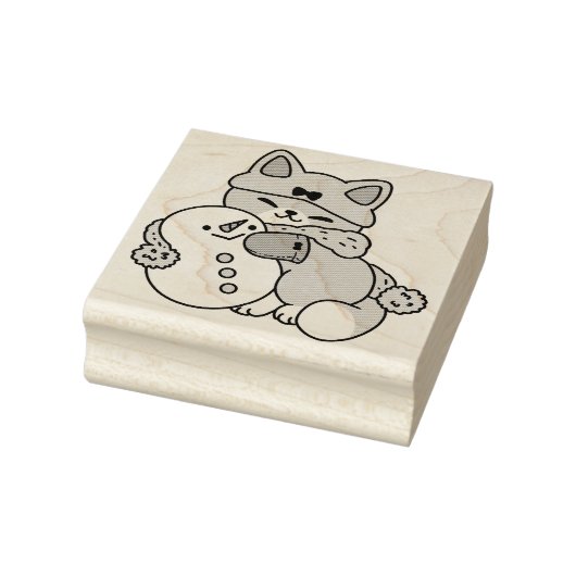 Schattigee kat in sneeuwspullen met sneeuwpopkunst rubberstempel (Stempel)