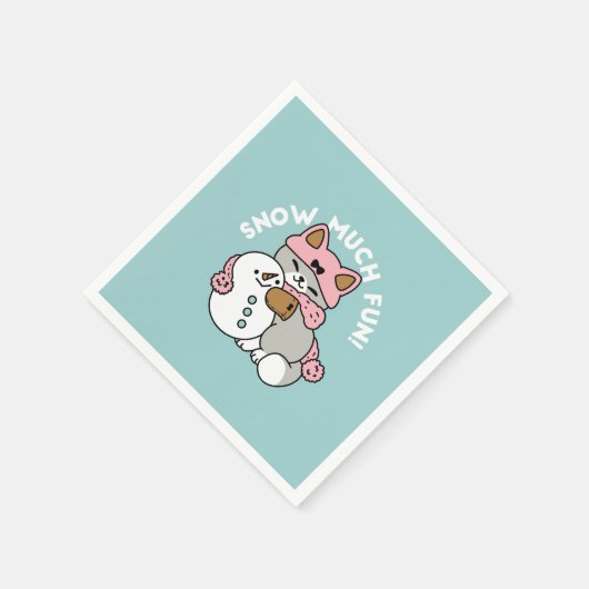 Schattigee kat in sneeuwspullen met sneeuwpopkunst servet (Hoek)