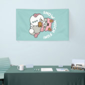 Schattigee kat in sneeuwspullen met sneeuwpopkunst spandoek (Beurs)