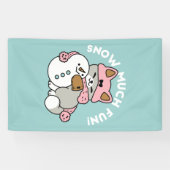 Schattigee kat in sneeuwspullen met sneeuwpopkunst spandoek (Horizontaal)