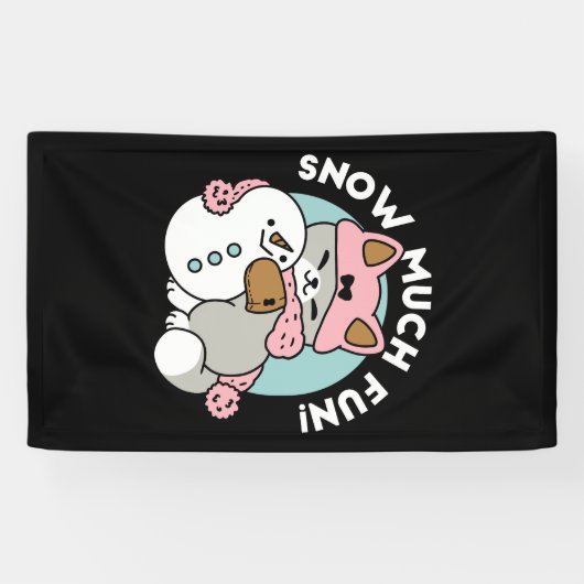 Schattigee kat in sneeuwspullen met sneeuwpopkunst spandoek (Horizontaal)