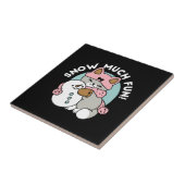 Schattigee kat in sneeuwspullen met sneeuwpopkunst tegeltje (Zijkant)