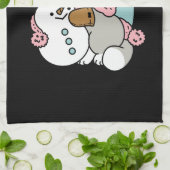 Schattigee kat in sneeuwspullen met sneeuwpopkunst theedoek (Gevouwen)