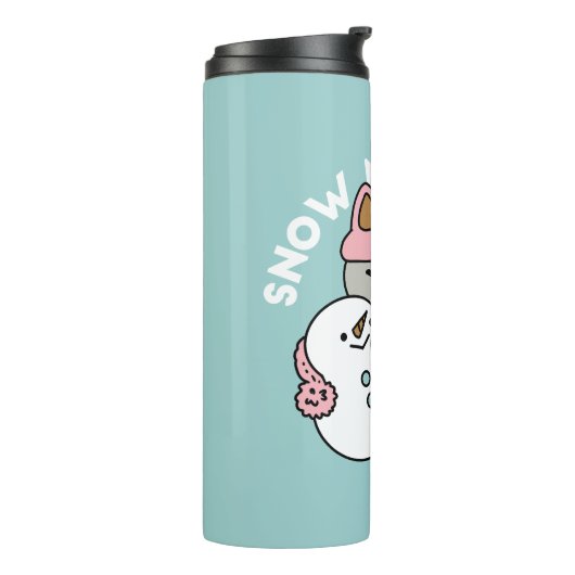 Schattigee kat in sneeuwspullen met sneeuwpopkunst thermosbeker (Gedraaid links)