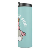 Schattigee kat in sneeuwspullen met sneeuwpopkunst thermosbeker (Geroteerd rechts)