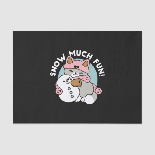 Schattigee kat in sneeuwspullen met sneeuwpopkunst tissuepapier (Voorkant)