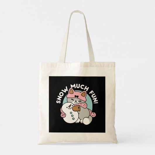 Schattigee kat in sneeuwspullen met sneeuwpopkunst tote bag (Achterkant)