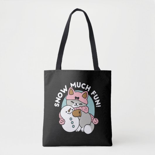 Schattigee kat in sneeuwspullen met sneeuwpopkunst tote bag (Voorkant)