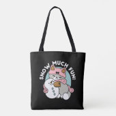 Schattigee kat in sneeuwspullen met sneeuwpopkunst tote bag (Achterkant)