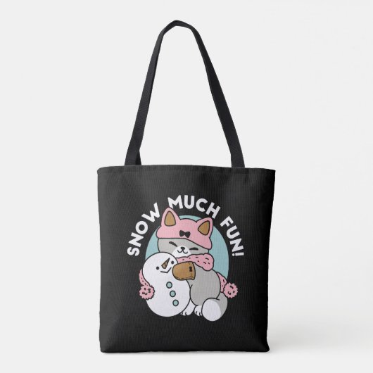 Schattigee kat in sneeuwspullen met sneeuwpopkunst tote bag (Achterkant)