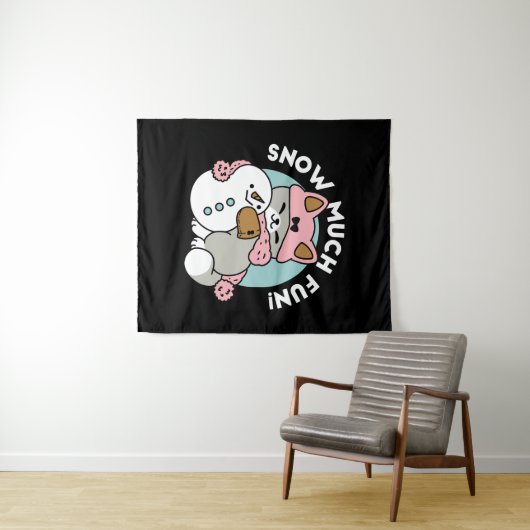 Schattigee kat in sneeuwspullen met sneeuwpopkunst wandkleed (In Situ (horizontaal))
