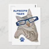 Schattigee kat in specs Pawsitive Vibes Paw Positi Briefkaart (Voorkant / Achterkant)