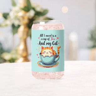 Schattigee kat in Teacup Kawaii Gezellige Kunst Blikvorm Glas