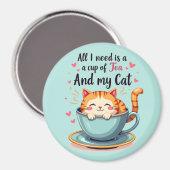 Schattigee kat in Teacup Kawaii Gezellige Kunst Magneet (Voorkant / Achterkant)