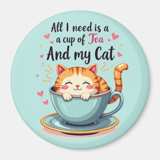 Schattigee kat in Teacup Kawaii Gezellige Kunst Magneet (Voorkant)