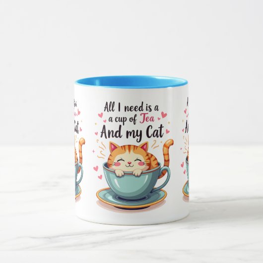 Schattigee kat in Teacup Kawaii Gezellige Kunst Mok (Midden)