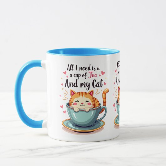 Schattigee kat in Teacup Kawaii Gezellige Kunst Mok (Links)