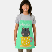 Schattigee kat in theekopje kleurrijke kinder kuns schort (Insitu)
