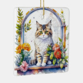 Schattigee kat in venster van bloemen gepersonalis keramisch ornament (Rechts)