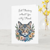 Schattigee Kat in Waterverf Bloemen Denken aan U Kaart (Gele Bloem)