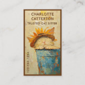 Schattigee kat in zonnebloem Pet grillige schilder Visitekaartje (Voorkant)