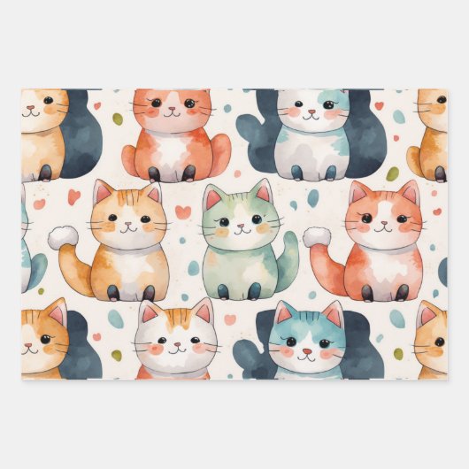 Schattigee kat inpakpapier, kat cadeauverpakking,  inpakpapier vel (Voorkant 3)