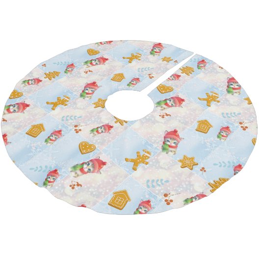 Schattigee Kat kat Santa Gingerbread Xmas Tree Pat Kerstboom Rok (Gekanteld)