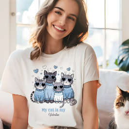 Schattigee Kat Kat Valentijn Blauw Aangepaste Naam T-shirt