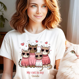 Schattigee Kat Kat Valentijn Roze Aangepaste Naam T-shirt