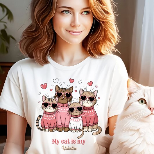 Schattigee Kat Kat Valentijn Roze Aangepaste Naam T-shirt
